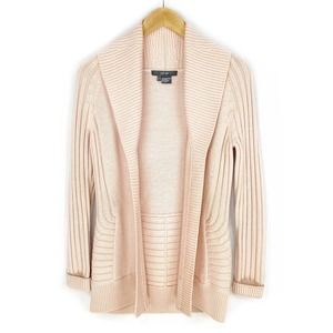 Per Se Chunky Cardigan Pink Merino Wool Open Front Ribbed Knit Sweater S